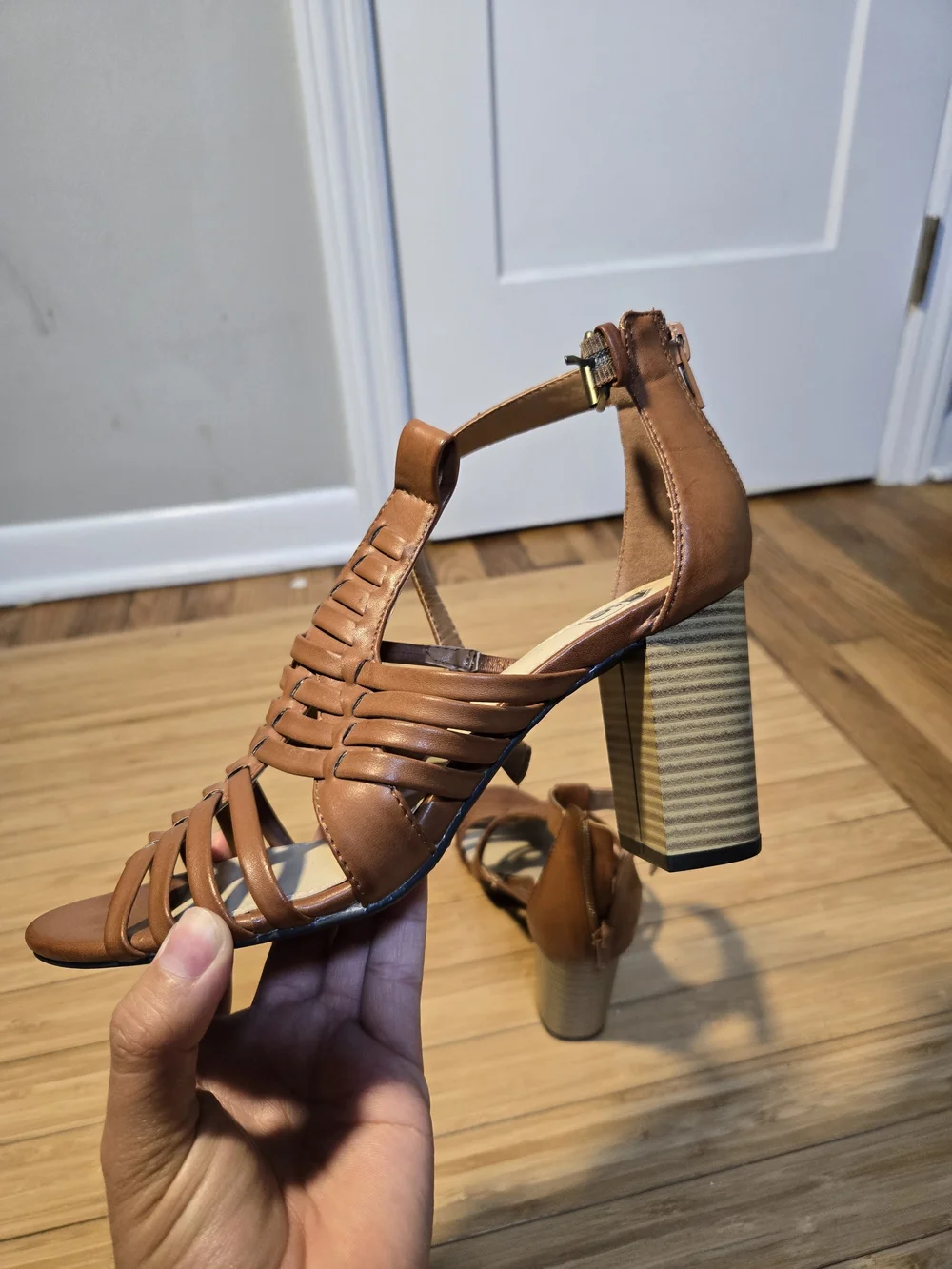 Route 66 Tan Brown Strappy Ankle-Wrap Heels